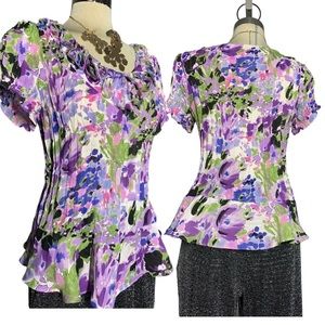 SUNNY LEIGHT Petite Purple Floral Top Size PM